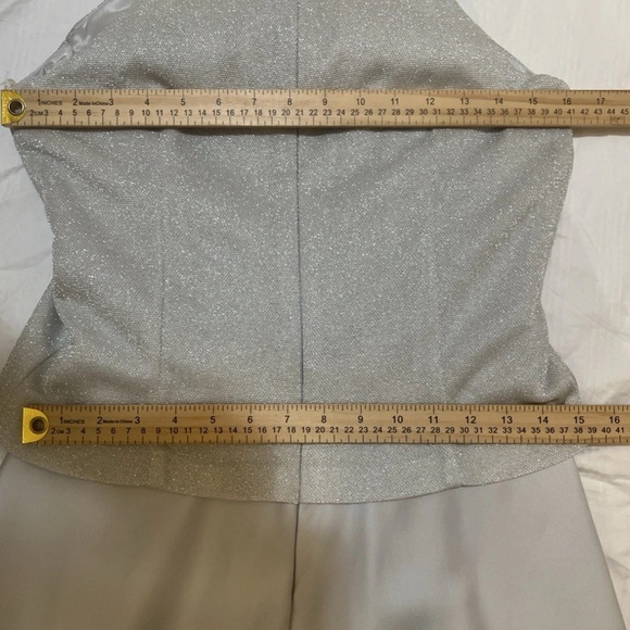 Michelangelo Silver Formal Dress A-Line Glitter Bodice Satin Gala Gown Sz 8 - Picture 8 of 9